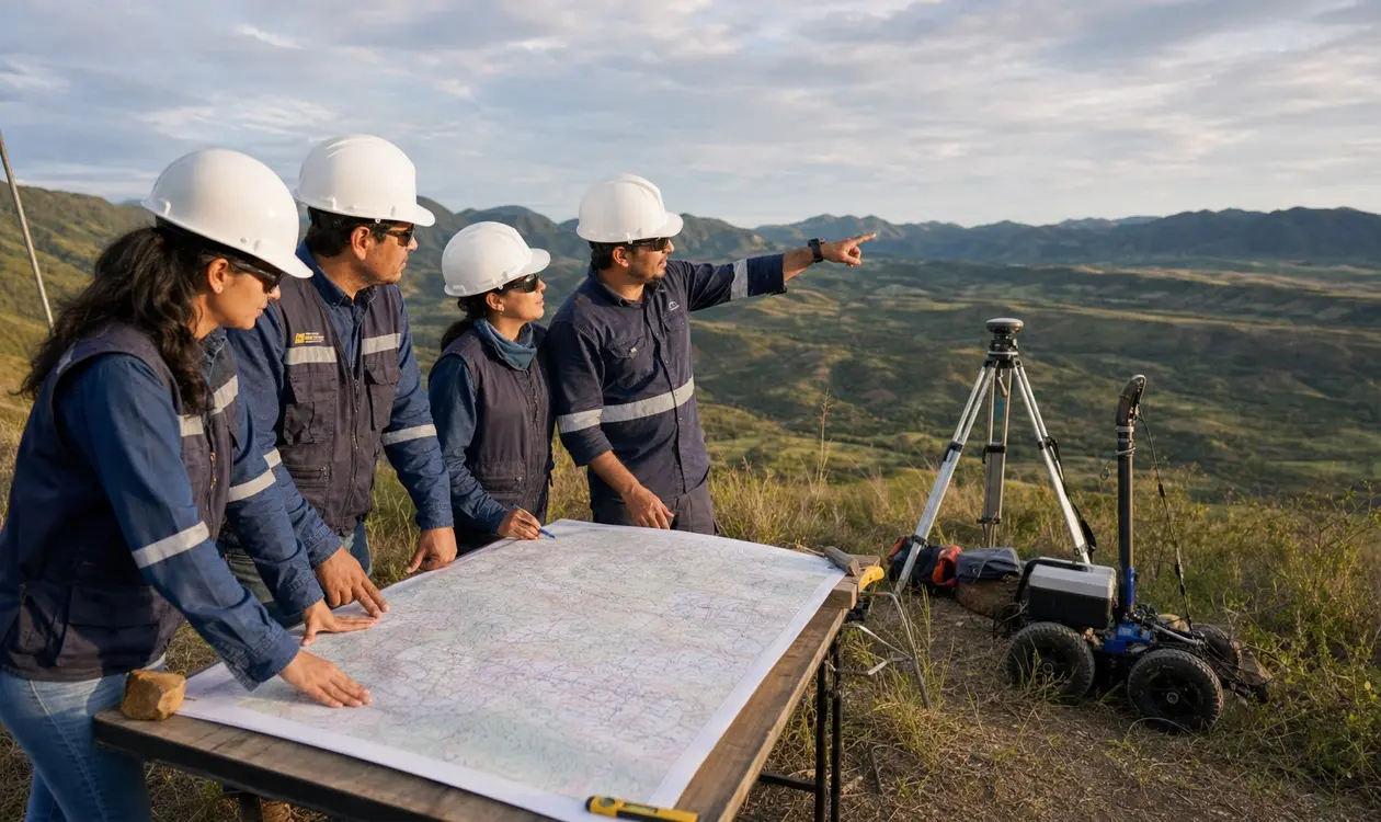 Equipo interdisciplinario planeando una investigación del subsuelo